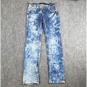 Vintage Y2K Virgin Only Embellished Flap Pocket Cloud Acid Wash Jeans - Size 26